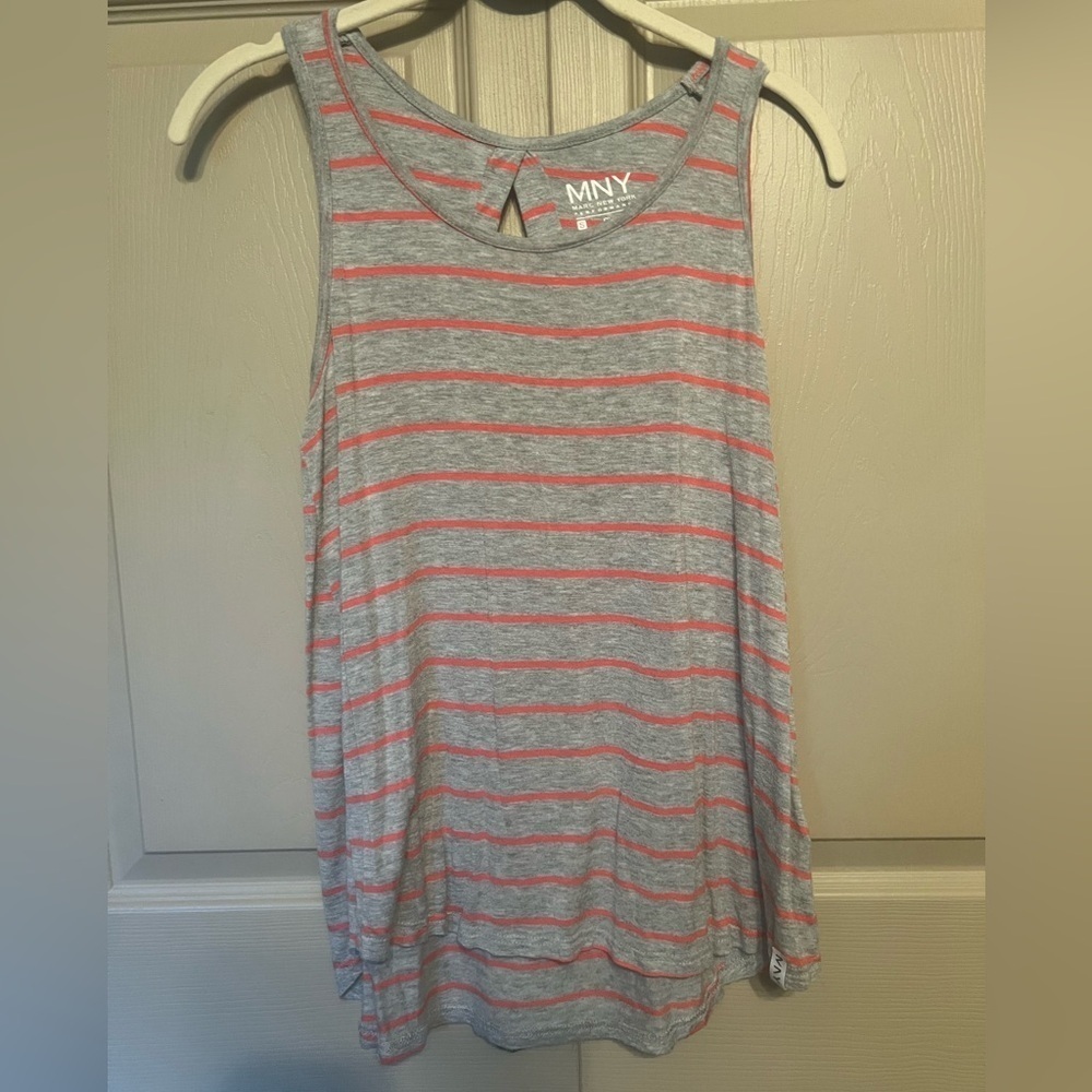 Marc New York Gray and Coral Striped Top